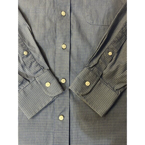 Lands’ End Men’s 15.5 33 Dress Shirt Blue Yellow Plaid Cotton Button Front Used - Picture 4 of 12